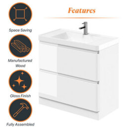 Plum&clay Marvel Gloss White Floor Standing Bathroom Vanity Unit With Resin Basin (W)900mm - thumbnail 6