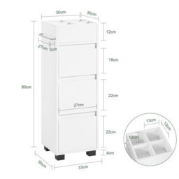 Sobuy Bzr29-W Bathroom Cabinet Bathroom Storage Cabinet Unit With 3 Drawers,white,w33Xd30Xh90 - thumbnail 3
