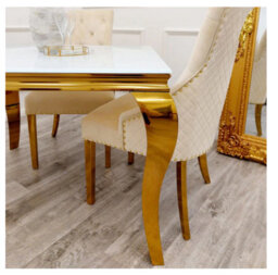 Stratus Interiors Gold Louis Dining Table With Gold Long Metal Legs - Add Professional Assembly & Delivery- 1.3 Mt Round - Grey Glass - thumbnail 8