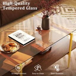 Gainoom Home 2-Tier Glass Coffee Table Rectangle Center Table W/ Tampered Glass Tabletop - thumbnail 9