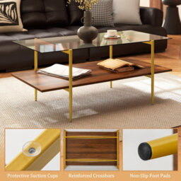 Gainoom Home 2-Tier Glass Coffee Table Rectangle Center Table W/ Tampered Glass Tabletop - thumbnail 7