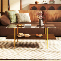 Gainoom Home 2-Tier Glass Coffee Table Rectangle Center Table W/ Tampered Glass Tabletop - thumbnail 5
