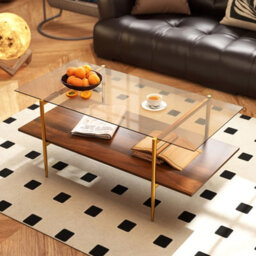 Gainoom Home 2-Tier Glass Coffee Table Rectangle Center Table W/ Tampered Glass Tabletop - thumbnail 4