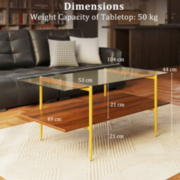 Gainoom Home 2-Tier Glass Coffee Table Rectangle Center Table W/ Tampered Glass Tabletop - thumbnail 2