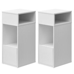 LEDREM Set Of 2 Bedside Tables, Superfast Toolless Assembly, Slim Nightstand For Bedroom, Drawer And 2 Open Compartments, White - thumbnail 2