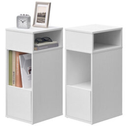 LEDREM Set Of 2 Bedside Tables, Superfast Toolless Assembly, Slim Nightstand For Bedroom, Drawer And 2 Open Compartments, White - thumbnail 3