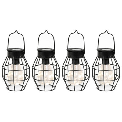 Gardenwize Pack Of 4 Timeless Caged Mini Lantern Solar Lights Vintage Style Warm White Hanging Lanterns - image 1
