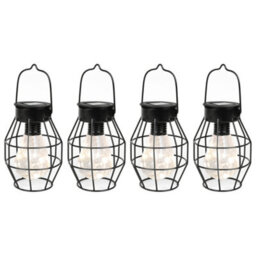 Gardenwize Pack Of 4 Timeless Caged Mini Lantern Solar Lights Vintage Style Warm White Hanging Lanterns - thumbnail 1