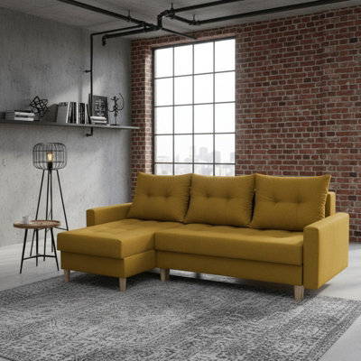 Bodo Modern Scandi Sofa Comfortable Fabric Upholstered Settee Minimalist 3 Seater Couch For Living Room Mustard - image 1