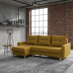 Bodo Modern Scandi Sofa Comfortable Fabric Upholstered Settee Minimalist 3 Seater Couch For Living Room Mustard - thumbnail 1