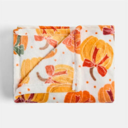 Ohs Bow Pumpkin Ultrasoft Flannel Fleece Throw Thermal Blanket - 125 X 150Cm - Cream - thumbnail 4