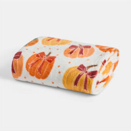 Ohs Bow Pumpkin Ultrasoft Flannel Fleece Throw Thermal Blanket - 125 X 150Cm - Cream - thumbnail 3