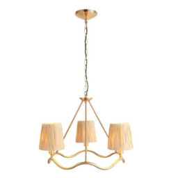 Luminosa Lighting Luminosa Wriggle Multi Arm Pendant Ceiling Light Brushed Aged Brass Plate, Natural Raffia, 3X E14 - thumbnail 6