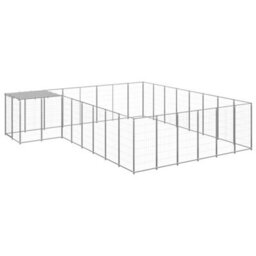 Berkfield Durable Dog Kennel Silver 15.73 M2 Steel - thumbnail 2