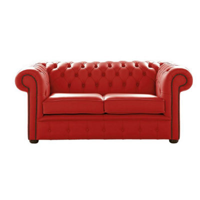 Chesterfield 2 Seater Shelly Flame Red Leather Sofa Settee Bespoke In Classic Style - image 1