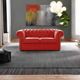 Chesterfield 2 Seater Shelly Flame Red Leather Sofa Settee Bespoke In Classic Style - thumbnail 2