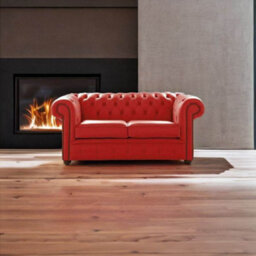 Chesterfield 2 Seater Shelly Flame Red Leather Sofa Settee Bespoke In Classic Style - thumbnail 3