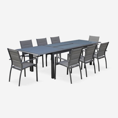 Sweeek - 8-Seater Extendable Aluminium Garden Table Set With Chairs Anthracite 300X100X75 Cm - Philadelphia - image 1