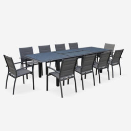 Sweeek - 8-Seater Extendable Aluminium Garden Table Set With Chairs Anthracite 300X100X75 Cm - Philadelphia - thumbnail 3