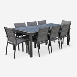 Sweeek - 8-Seater Extendable Aluminium Garden Table Set With Chairs Anthracite 300X100X75 Cm - Philadelphia - thumbnail 2