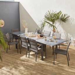 Sweeek - 8-Seater Extendable Aluminium Garden Table Set With Chairs Anthracite 300X100X75 Cm - Philadelphia - thumbnail 7