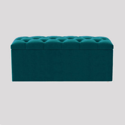 137Cm Luna Chesterfield Ottoman Storage Box - Emerald Green Plush Velvet Upholstered Blanket Box - image 1