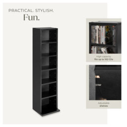 Tectake Cd Dvd Storage Tower Media Display Unit Adjustable Shelves Wood Effect 102 Cds Or 27 Dvds  - Black - thumbnail 4