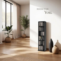 Tectake Cd Dvd Storage Tower Media Display Unit Adjustable Shelves Wood Effect 102 Cds Or 27 Dvds  - Black - thumbnail 7