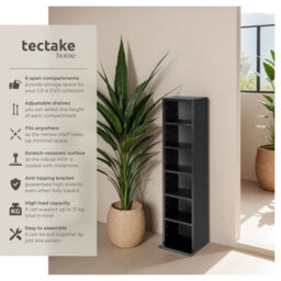 Tectake Cd Dvd Storage Tower Media Display Unit Adjustable Shelves Wood Effect 102 Cds Or 27 Dvds  - Black - thumbnail 2