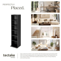Tectake Cd Dvd Storage Tower Media Display Unit Adjustable Shelves Wood Effect 102 Cds Or 27 Dvds  - Black - thumbnail 5