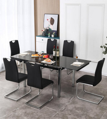 Furnizone UK Grande 6-8 Seater Extending Dining Table And 6 Isaac Black Faux Leather Chairs - image 1