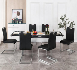 Furnizone UK Grande 6-8 Seater Extending Dining Table And 6 Isaac Black Faux Leather Chairs - thumbnail 2