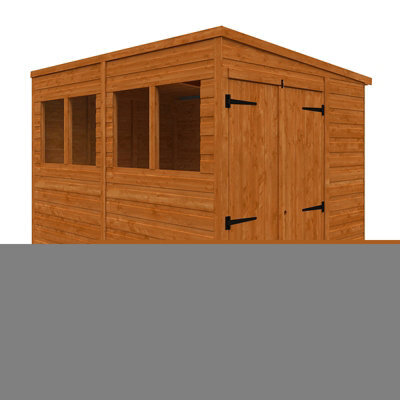 Buttercup Farm 8X6 Flex Pent Double Door 12mm Flex - L238.8 X W175 X H203 Cm - Solid Wood/softwood/pine - Burnt Orange - image 1