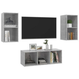 Berkfield 3 Piece Tv Cabinet Set Concrete Grey Engineered Wood - thumbnail 3