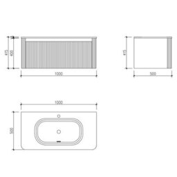 Plum&clay Isla Ribbed Fluted White Wall Hung Drawer Vanity Unit & White Basin Set (W)1000mm - thumbnail 8