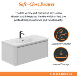 Plum&clay Isla Ribbed Fluted White Wall Hung Drawer Vanity Unit & White Basin Set (W)1000mm - thumbnail 4