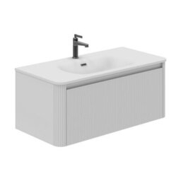 Plum&clay Isla Ribbed Fluted White Wall Hung Drawer Vanity Unit & White Basin Set (W)1000mm - thumbnail 1