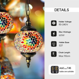 Turkish Style Pendant Light Chandelier Multi Coloured Acrylic 26Cm Shade Home Decor Lighting - thumbnail 9
