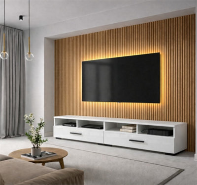 "Impact Furniture Large Tv Unit With Drawer Storage Cabinet Stand White Gloss 200Cm For Up To 85"" Tv Assen" - image 1