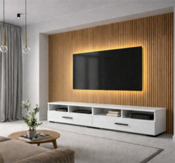 "Impact Furniture Large Tv Unit With Drawer Storage Cabinet Stand White Gloss 200Cm For Up To 85"" Tv Assen" - thumbnail 1