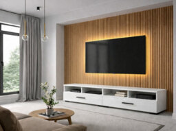 "Impact Furniture Large Tv Unit With Drawer Storage Cabinet Stand White Gloss 200Cm For Up To 85"" Tv Assen" - thumbnail 3