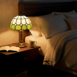 Wyld Haus Surosu Art Deco Stained Glass Table Lamp White And Green, Bronze Base, E27 - thumbnail 3