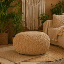 Wyld Haus Sperlonga Hand-Knitted Mustard Macrame Pouffe Footstool 500X500X360mm