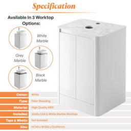 Plum&clay Mayfair Gloss White Freestanding Bathroom Vanity Unit With White Marble Countertop (W)550mm (H)745mm - thumbnail 5