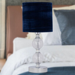 First Choice Lighting Set Of 2 Chrome Two Ball Table Lamp With Navy Blue Velvet Shades - thumbnail 6