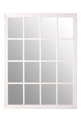 Orsina Antique White Wooden Wall Mirror With 16 Panel, Unique Framed Accent, Hanging Mirror With Bevelled Corners - image 1