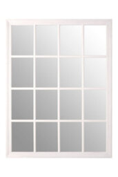 Orsina Antique White Wooden Wall Mirror With 16 Panel, Unique Framed Accent, Hanging Mirror With Bevelled Corners