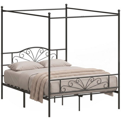 Canopy Bed Frame Double Size, Metal Platform Bed Frame, Black - image 1