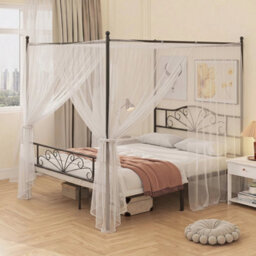 Canopy Bed Frame Double Size, Metal Platform Bed Frame, Black - thumbnail 6