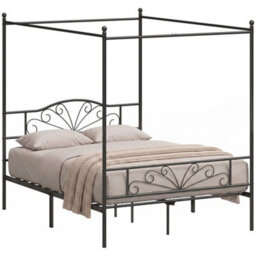 Canopy Bed Frame Double Size, Metal Platform Bed Frame, Black - thumbnail 1